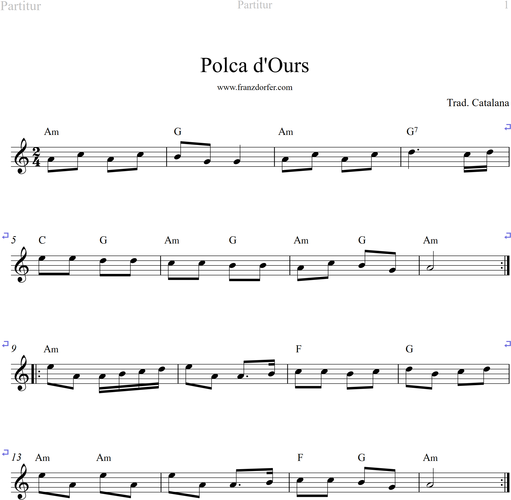 leadsheet, a-minor, Polca d'Ours